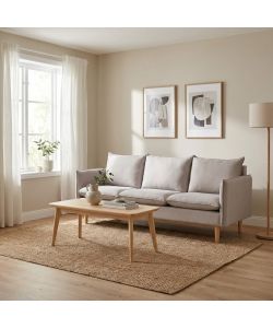 Cosma Divano 3 Posti Beige in Tessuto con Gambe in Legno 188x84 cm
