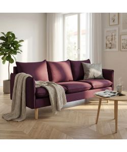 Cosma Divano 3 Posti Viola in Tessuto con Gambe in Legno 188x84 cm