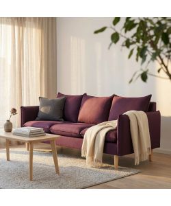 Cosma Divano 3 Posti Viola in Tessuto con Gambe in Legno 188x84 cm
