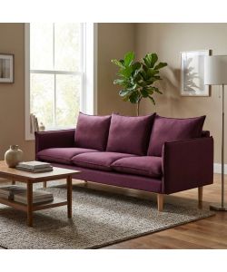Cosma Divano 3 Posti Viola in Tessuto con Gambe in Legno 188x84 cm