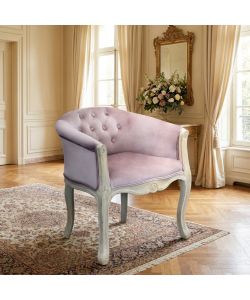 Cosma Poltrona Coreen Velluto Rosa 61x61x71 cm con Braccioli in Legno