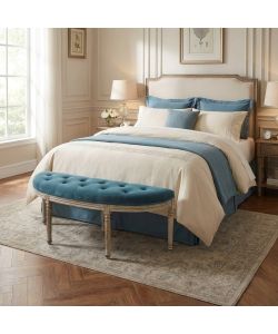 Cosma Panchina Margi Velluto Blu 125x45x48 cm in Legno per Interni