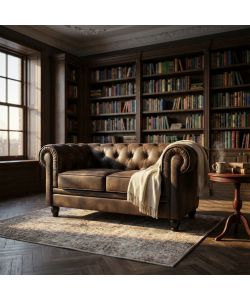 Cosma Divano 2 Posti Chesterfield Ecopelle Vintage Marrone 152 cm