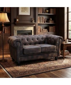 Cosma Divano 2 Posti Chesterfield Ecopelle Vintage Marrone 152 cm