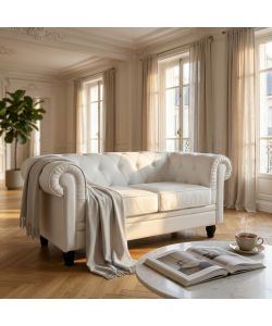 Cosma Divano 2 Posti Chesterfield Ecopelle Bianco 152x74x82 cm