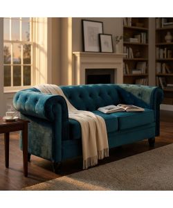 Cosma Divano Chesterfield 3 posti Blu 197x74 cm
