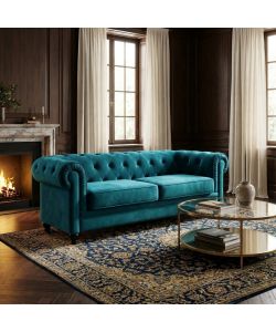 Cosma Divano Chesterfield 3 posti Blu 197x74 cm