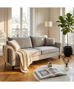 Cosma Divano 3 Posti Velluto Tortora 196x83x89 cm Moderno Soggiorno