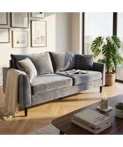 Cosma Divano 3 Posti Moderno in Velluto Grigio Chiaro 196x83x89 cm