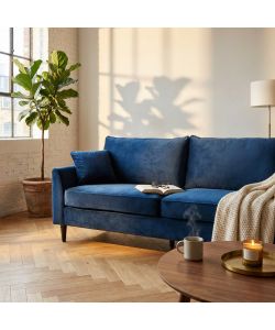 Cosma Divano 3 Posti in Velluto Blu 196x81x89 cm per Soggiorno
