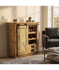 Cosma Cantinetta Vino in Legno Marrone 90x45x100 cm con Anta Scorrevole