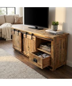 Cosma Porta TV in Legno di Mango Marrone 150x45x60 cm con Cassetto