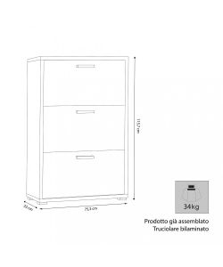 Cosma Scarpiera 3 Ante a Ribalta Marrone Dimensioni 75,3x33x115,7 cm