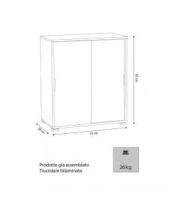 Cosma Mobiletto 2 Ante Scorrevoli Bianco 75x38x85 cm per Soggiorno