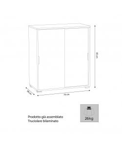 Cosma Mobiletto 2 Ante Scorrevoli Marrone cm 75x38x85 h - Contemporaneo