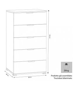 Cosma Cassettiera 5 Cassetti Marrone Chiaro 60x38x103 cm Truciolare