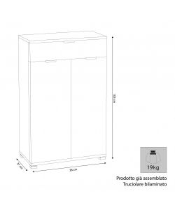 Cosma Mobiletto 2 Ante e 1 Cassetto Marrone Chiaro 27x38x103 cm