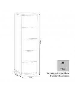 Cosma Cassettiera 5 Cassetti Rovere Grigio 27x38x103 cm Moderna