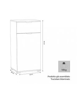 Cosma Mobiletto Rovere Grigio 1 Anta 1 Cassetto 45x38x85 cm
