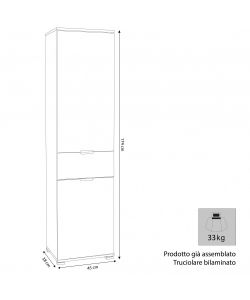 Cosma Armadio 2 Ante e 1 Cassetto Naturale 45x38x174 cm Marrone Chiaro