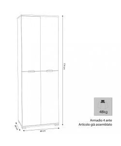 Cosma Armadio 4 Ante Marrone Chiaro cm 75x38x174 in Truciolato