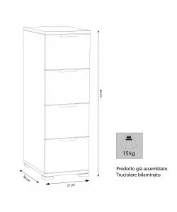 Cosma Cassettiera 4 Cassetti Marrone Chiaro 27x38x85 cm Legno