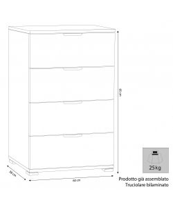 Cosma Cassettiera 4 Cassetti Rovere Grigio 60x38x85 cm Moderna
