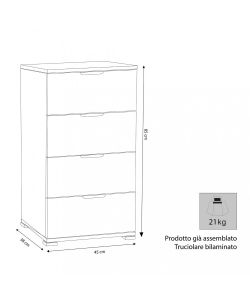 Cosma Cassettiera 4 Cassetti Rovere Grigio 45x38x85 cm Moderna