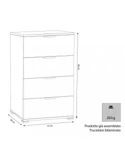Cosma Cassettiera 4 Cassetti Bianco 75x38x85 cm in Truciolare Bilaminato