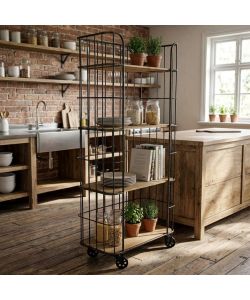 Cosma Mobile Amyas in Metallo e Legno 4 Ripiani Nero 77x39,5x168 cm