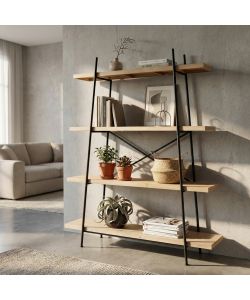 Cosma Libreria Industrial 4 Ripiani Legno e Metallo 145x44x176 cm Nero/Marrone