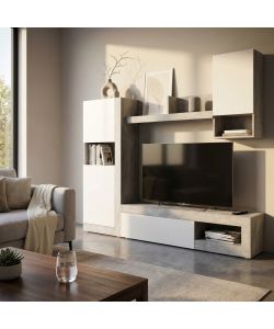 Cosma Parete Soggiorno Moderna Bianco e Grigio Effetto Cemento 148x42x215,5 cm