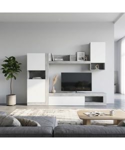 Cosma Parete Soggiorno Moderna Bianco e Grigio Effetto Cemento 148x42x215,5 cm