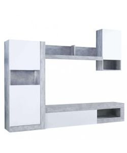 Cosma Parete Soggiorno Moderna Bianco e Grigio Effetto Cemento 148x42x215,5 cm