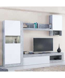 Cosma Parete Soggiorno Moderna Bianco e Grigio Effetto Cemento 148x42x215,5 cm