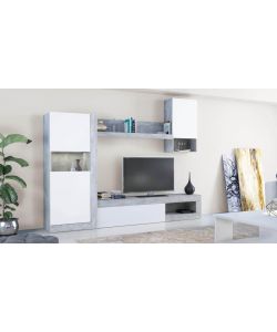 Cosma Parete Soggiorno Moderna Bianco e Grigio Effetto Cemento 148x42x215,5 cm