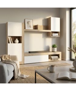 Cosma Parete Soggiorno Roomy Bianco e Rovere Chiaro 148x42x215,5 cm