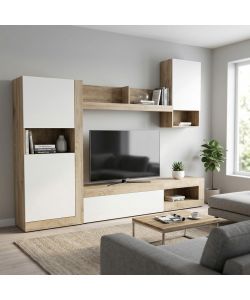 Cosma Parete Soggiorno Roomy Bianco e Rovere Chiaro 148x42x215,5 cm