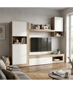 Cosma Parete Soggiorno Roomy Bianco e Rovere Chiaro 148x42x215,5 cm