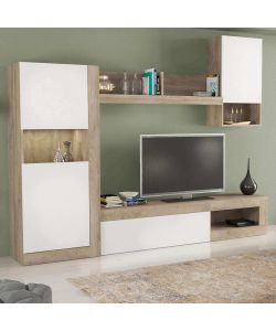 Cosma Parete Soggiorno Roomy Bianco e Rovere Chiaro 148x42x215,5 cm