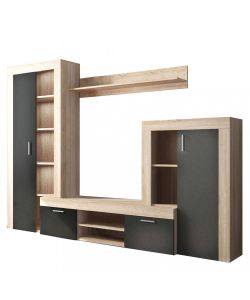 Cosma Parete Soggiorno Nobel Antracite e Quercia Chiaro 263x40x200 cm