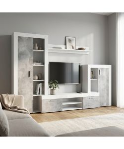 Cosma Parete Soggiorno Nobel Bianco e Grigio Effetto Cemento 263x40x200 cm cm