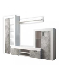 Cosma Parete Soggiorno Nobel Bianco e Grigio Effetto Cemento 263x40x200 cm cm