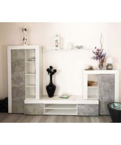 Cosma Parete Soggiorno Nobel Bianco e Grigio Effetto Cemento 263x40x200 cm cm