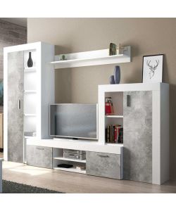 Cosma Parete Soggiorno Nobel Bianco e Grigio Effetto Cemento 263x40x200 cm cm