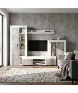 Cosma Parete Soggiorno Nobel Bianco e Grigio Effetto Cemento 263x40x200 cm cm