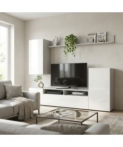 Cosma Parete Soggiorno Bridge Bianco Lucido 210x36.5x170 cm Moderno