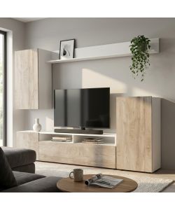 Cosma Parete Soggiorno Bridge Bianco Rovere Chiaro 210x36.5x170 cm