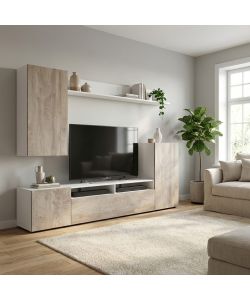 Cosma Parete Soggiorno Bridge Bianco Rovere Chiaro 210x36.5x170 cm