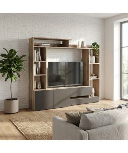 Cosma Parete Soggiorno Entry Antracite e Olmo 180x42x165 cm Moderna